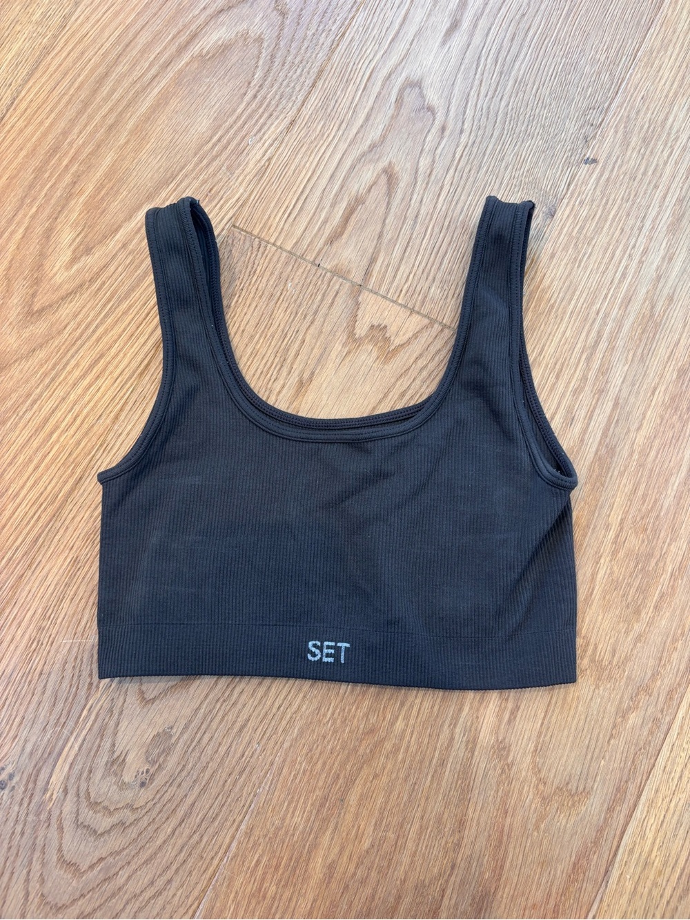 SET Active Black Ribbed Scoop Bralette